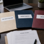 Dossiers Sony Music Publishing, Warner Chappell et Anthropic sur un bureau avec partition musicale et documents juridiques.