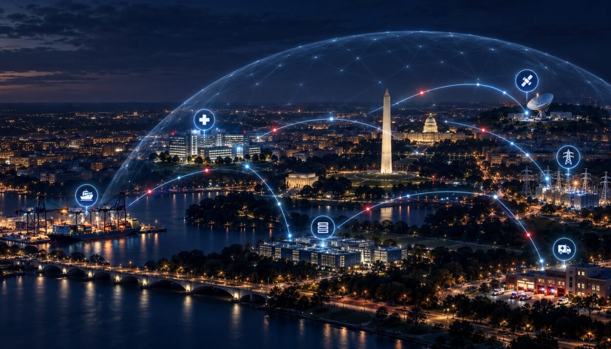 Washington et ses infrastructures critiques reliées par un réseau de protection numérique